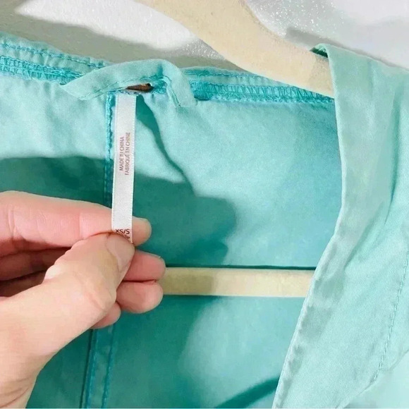 Free People Poplin Lace Pullover Jacket Sky Teal Rain Anorak Boho Outerwear - Picture 4 of 9